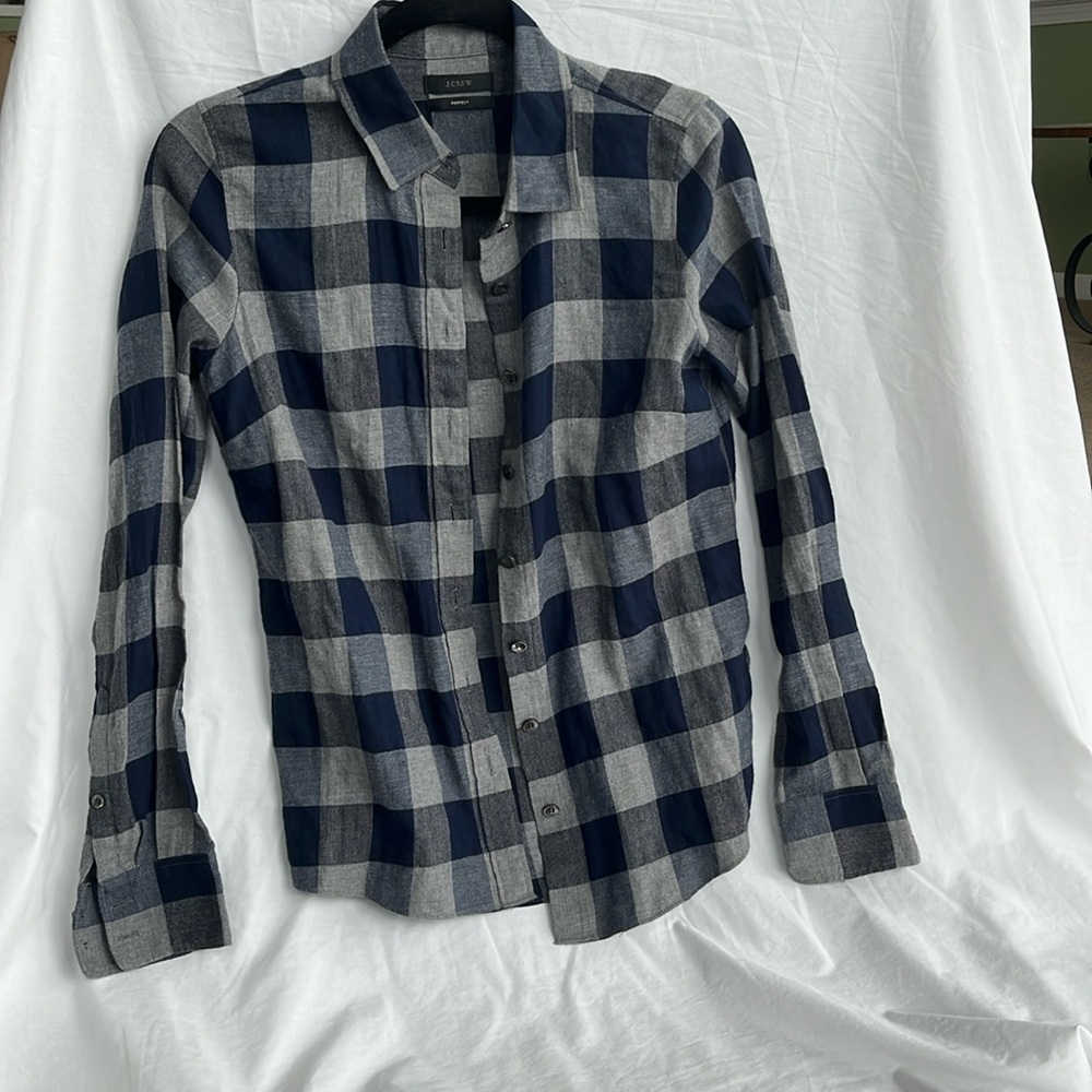 J. Crew Blue and Grey Buffalo Plaid Button Up. Size Small. NWOT. Never Worn